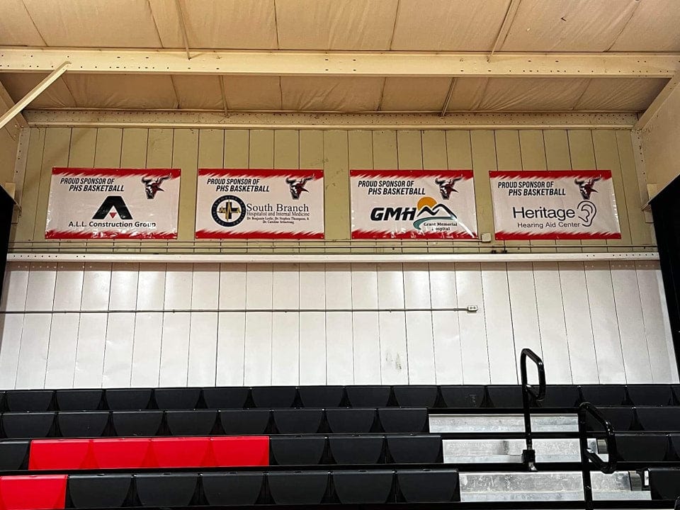 Sponsor banners for Petersburg High School basketball team printed by Twisted Images WV