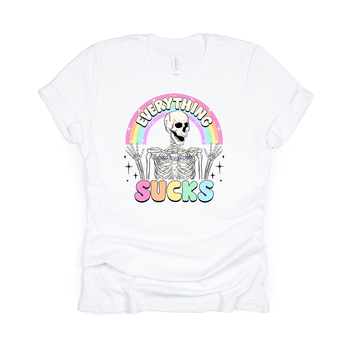 Everything Sucks Skeleton with Rainbow Graphic T-shirt