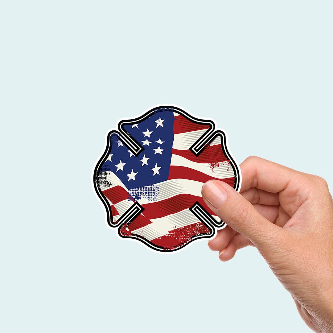 Firefighter Maltese Cross Distressed Flag Sticker