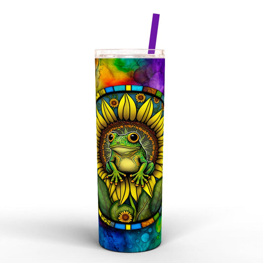 Don't Give A Sip Frog Sunflower Tumbler Travel Mug with Straw