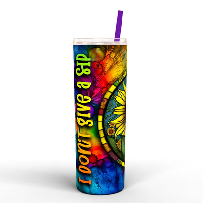 Don't Give A Sip Frog Sunflower Tumbler Travel Mug with Straw