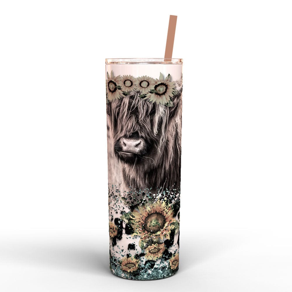 Cute Highland Cow Tumbler Cup with Straw