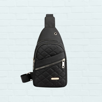 Black Womens Quilted Crossbody Bag with Shoulder Strap