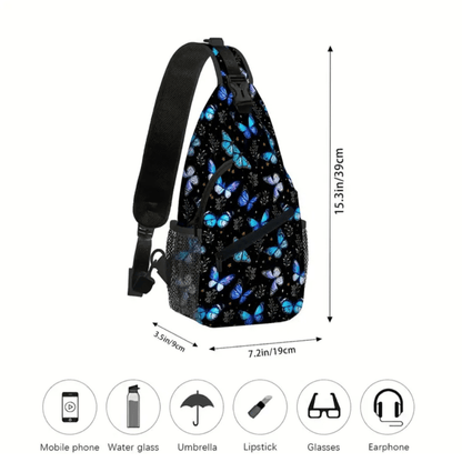 Blue Butterfly Sling Bag Crossbody Shoulder Bag Water Bottle Holder Women Girls