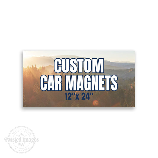 12x24 inch custom magnetic signs for vehicle doors on a white background.