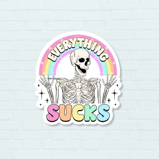 Everything Sucks Rainbow Skeleton Sticker