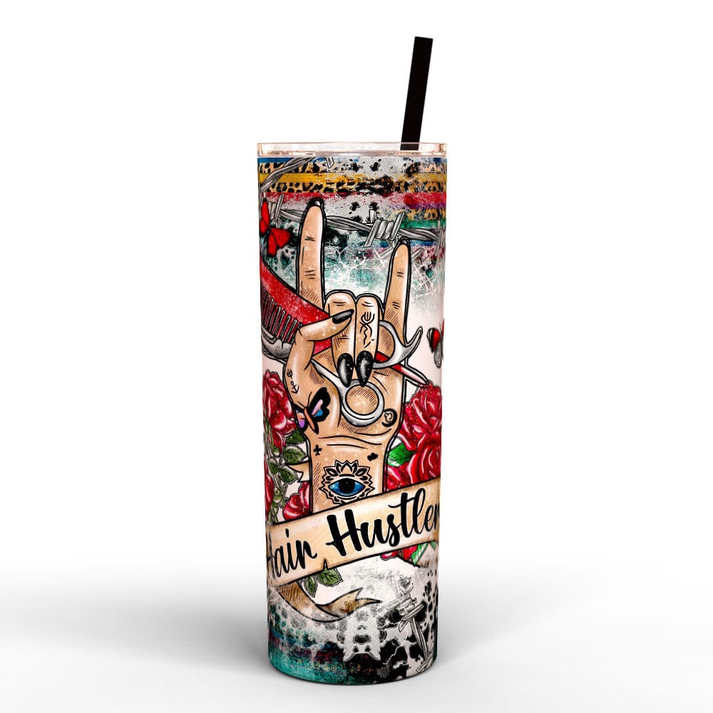 Hair Stylist Rock and Roll Hand Tumbler Travel Mug with Straw