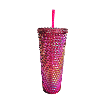 26oz Studded Tumbler 26oz iridescent Tumbler with Straw Plastic Diamond Studded Cup