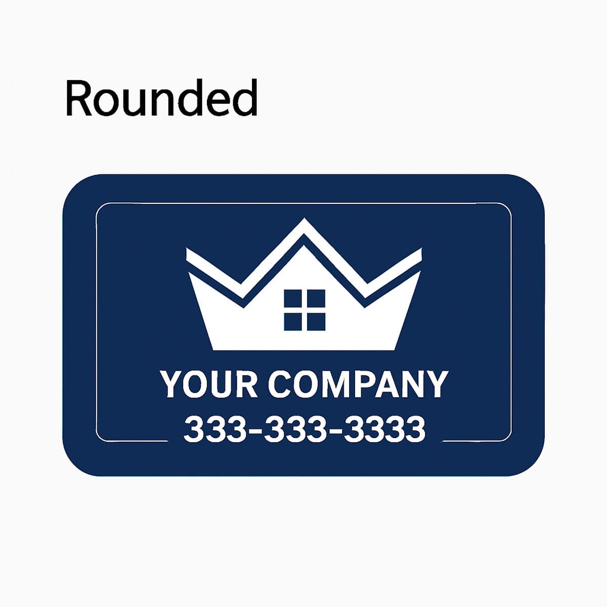 Rounded sign with a white logo and text on a white background