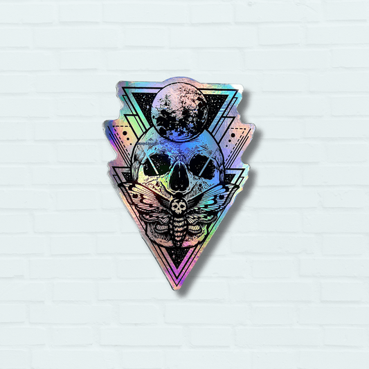 Holographic Skull Moon Moth Sticker