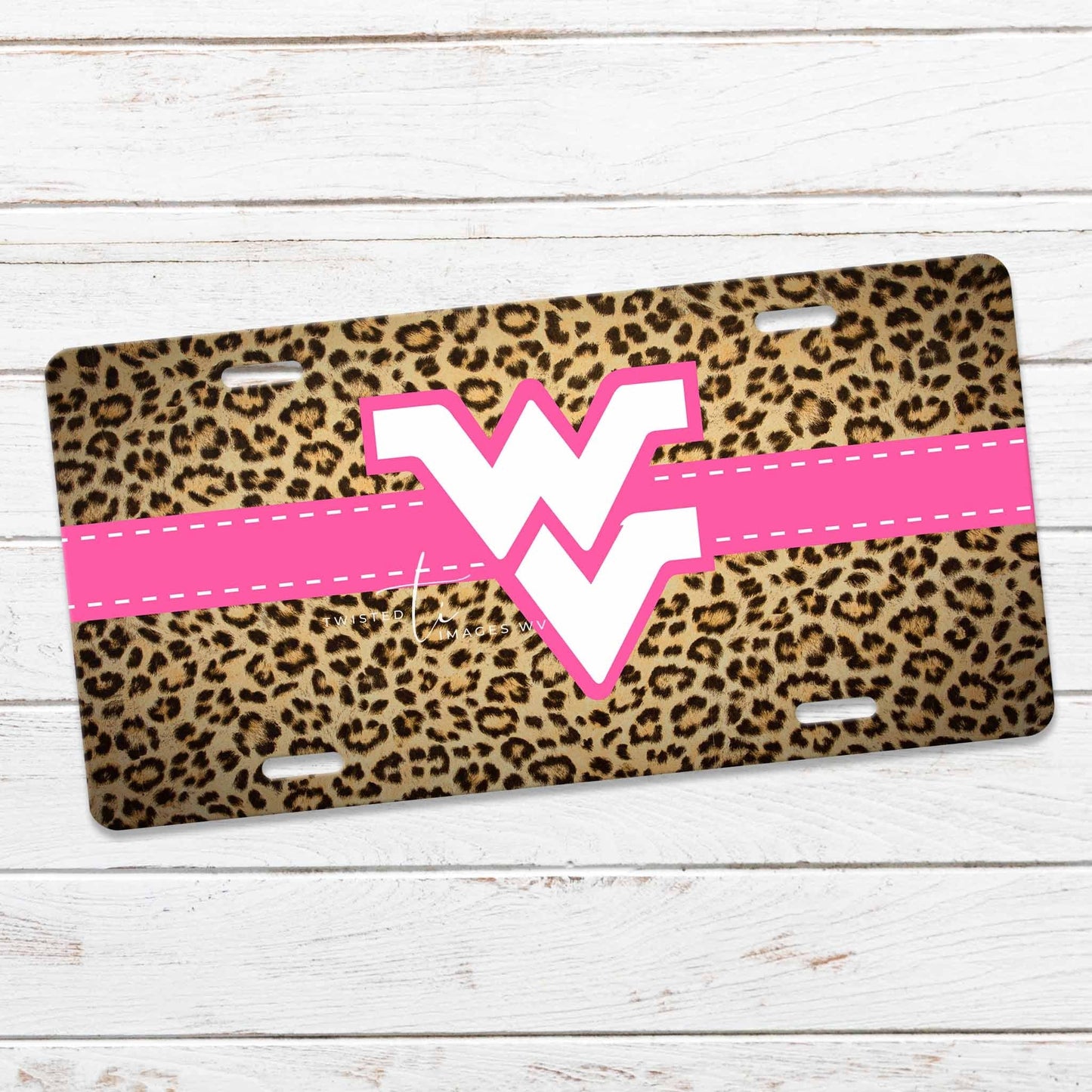 Vehicle Decor Pink WV Leopard Print License Plate